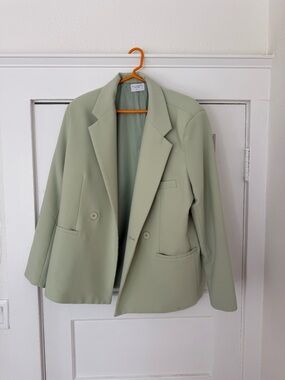 Men's Sage Green Double-Breasted Suit Blazer